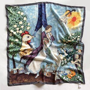 Marc Chagall "The Bride+Groom of the Eiffel Tower" Medici 100% Silk Scarf 34"
